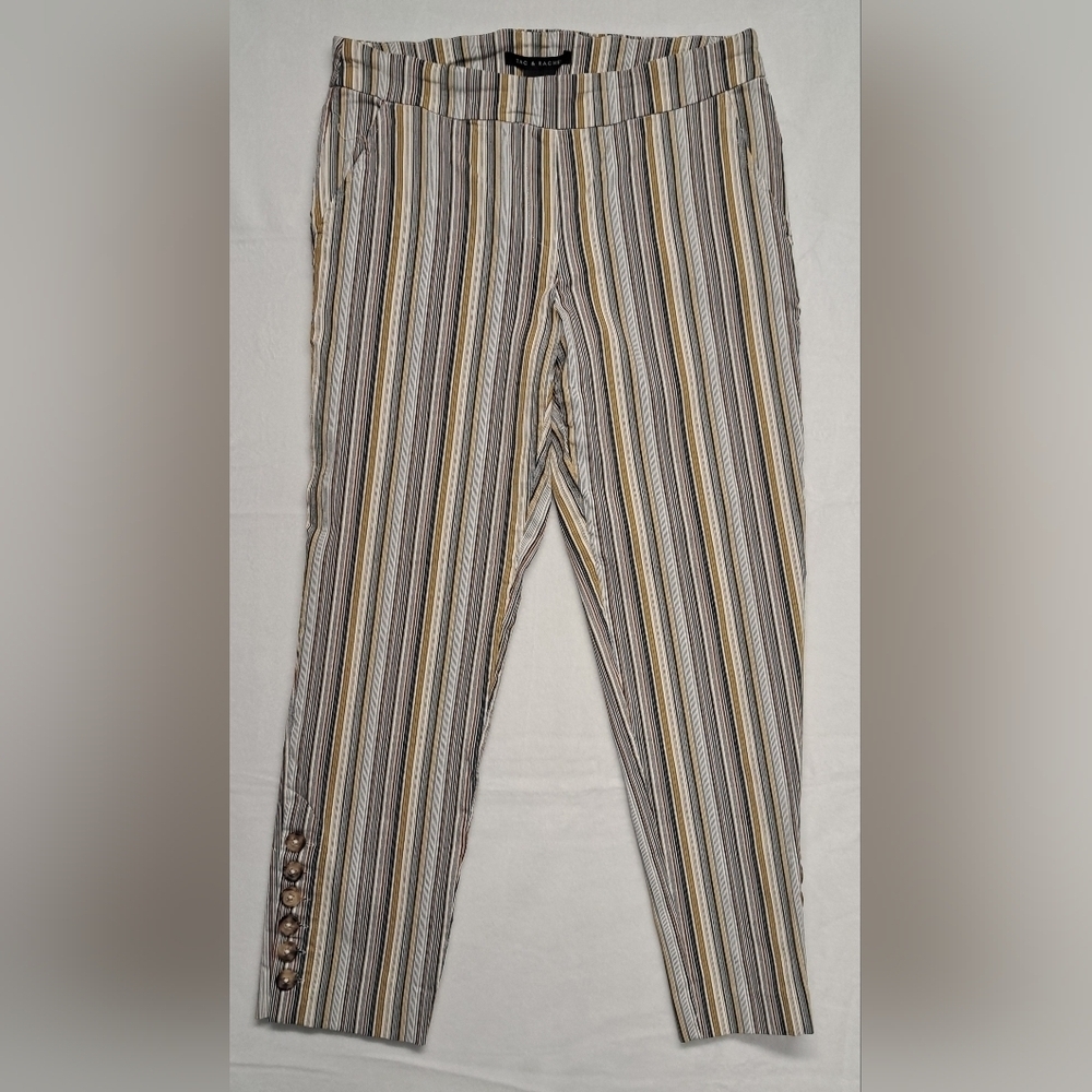 Zac & Rachel 10 Striped Pants Cropped Ankle Stretch Pull Up Elastic Waist